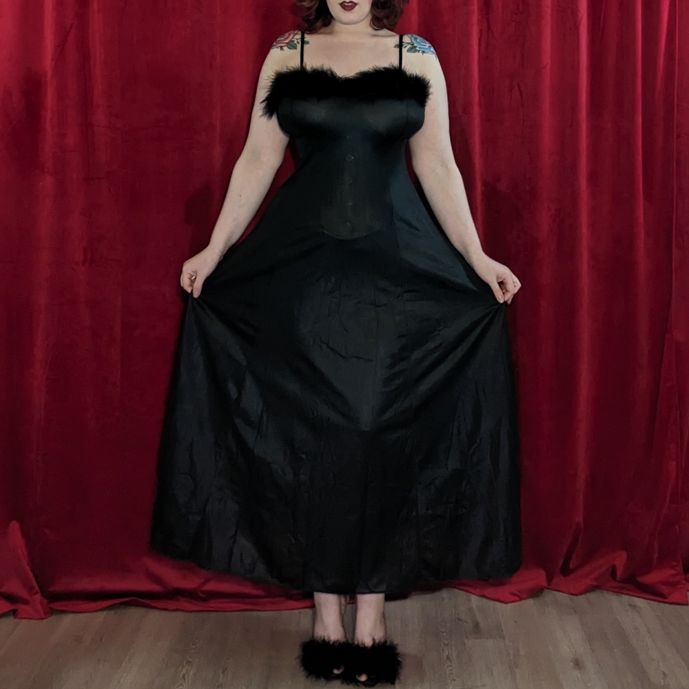 Vintage Black Satin Nightgown